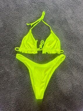 SHEIN Neon Yellow Triangle Bikini Set